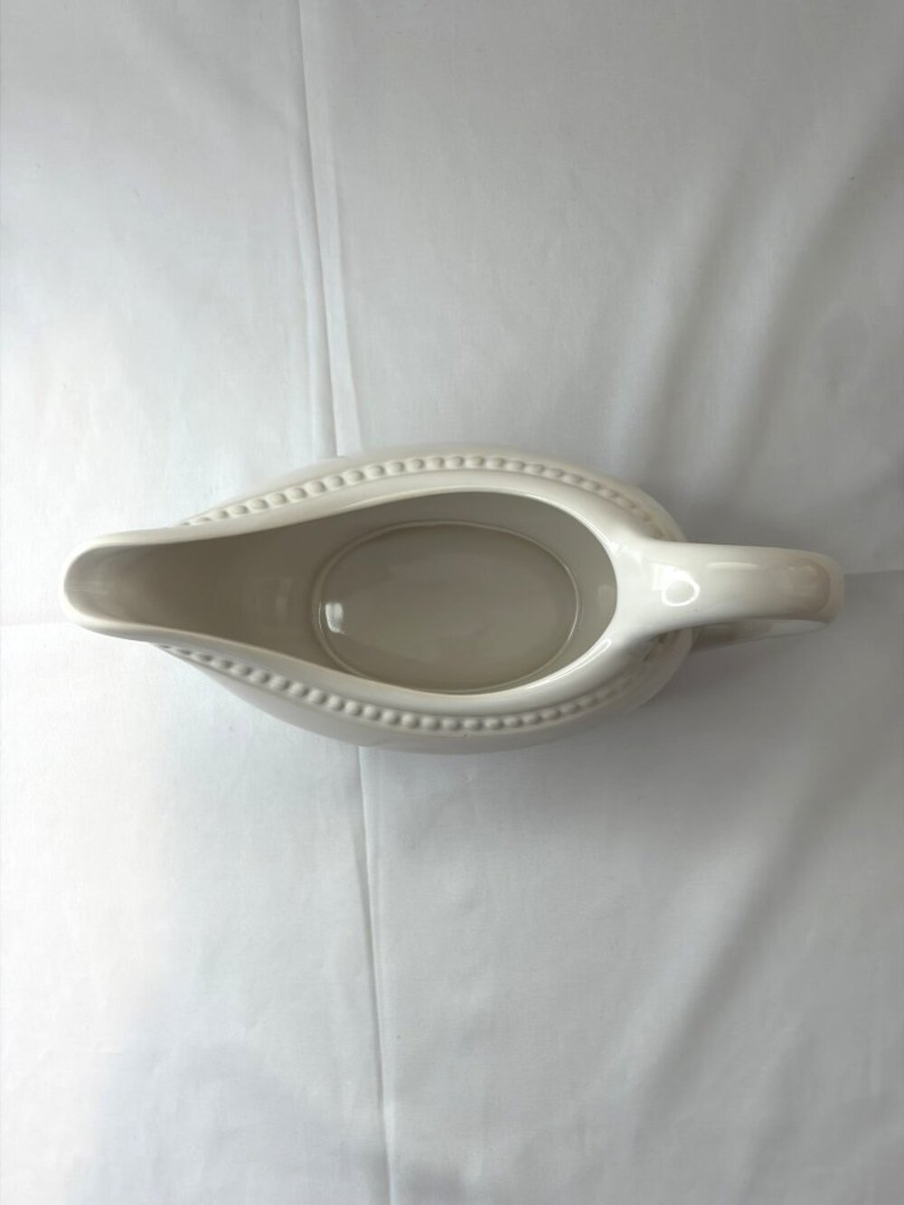 Tabletops Gallery Isabella Beaded Cream Gravy Boat Cottagecore Farmhouse Holiday - Picture 10 of 11